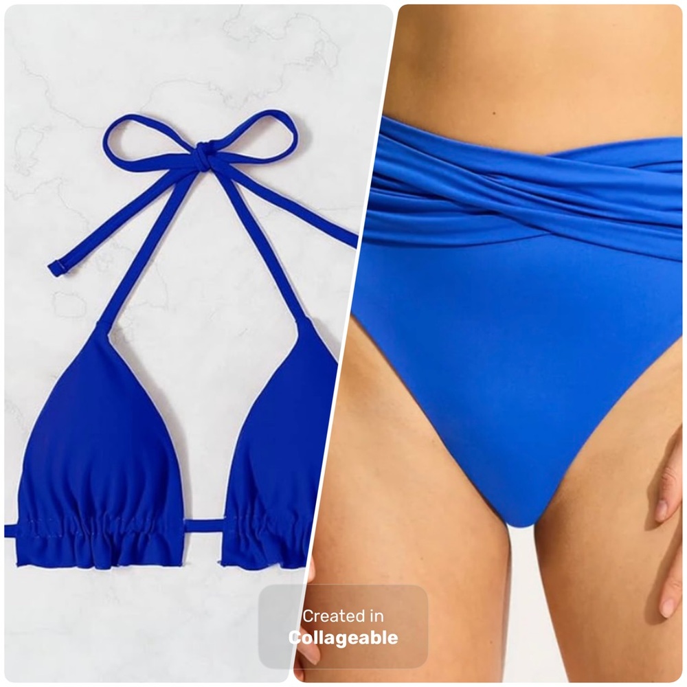 Blue High-Waisted Swimsuit with Crossover Detail